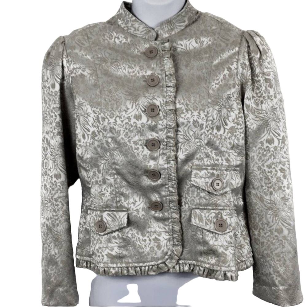 Metallic Gold Blazer Jacket Vintge Retro Damask Size Large Career Casual Romance